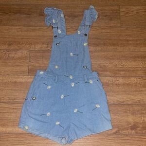 Love Riche Light Blue Denim Daisy Short Overalls with Ruffle Straps